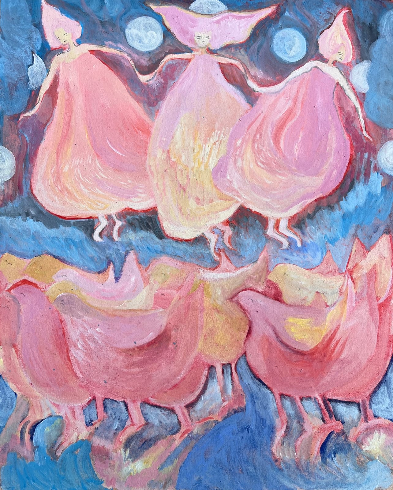 Scattering the corn. — painting by Chloe S Moncrieff